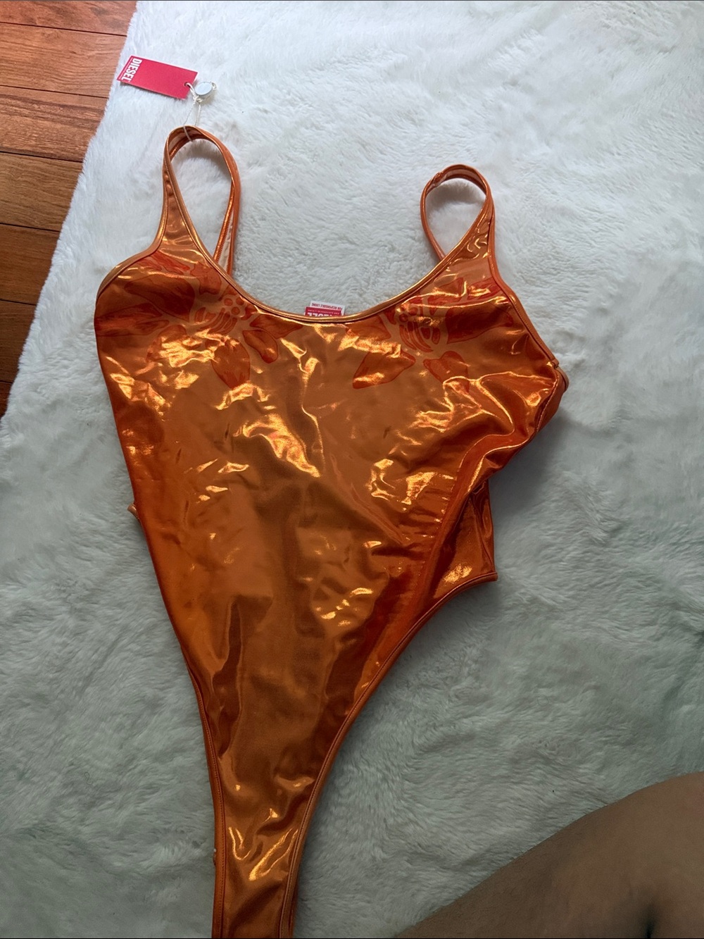 Diesel Shiny Orange Metallic Kids One-Piece Bodysuit, Karol G
